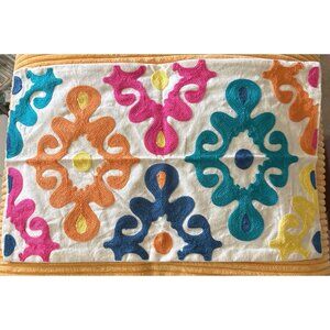 Colorful Embroidered Cotton Pillow Cover With Vibrant Patterns